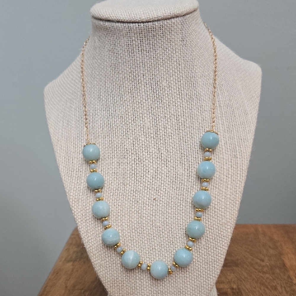 Elegant Gold and Blue Beaded Necklace
